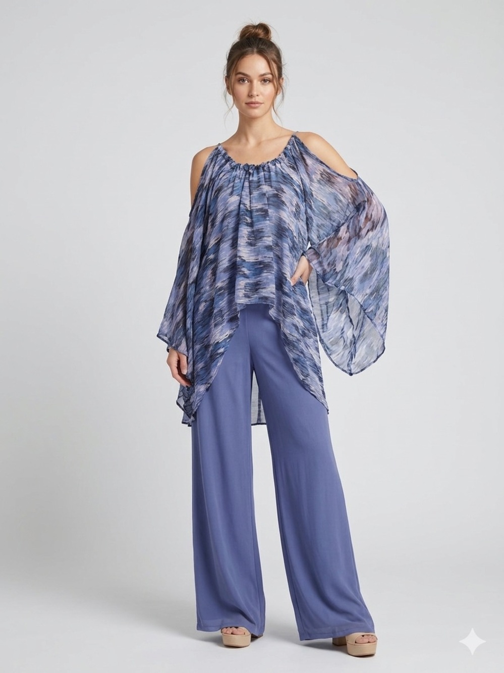 NEW Planet Blue Blue Patterned Cold-Shoulder Blouse tunic OR COVERUP